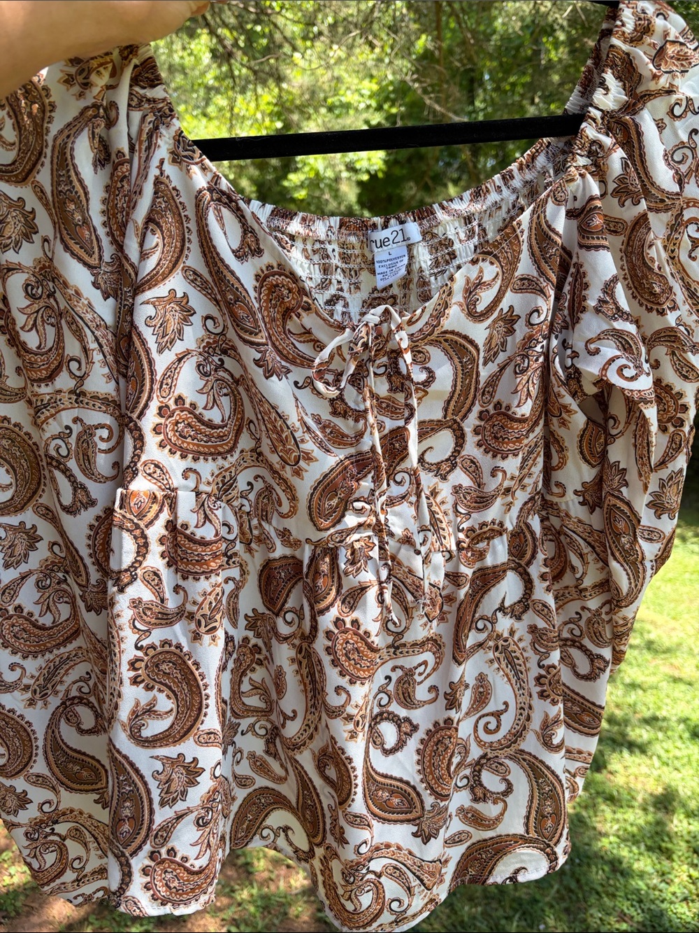 Rue21 Cream and Brown Paisley Peasant Blouse - Picture 2 of 8